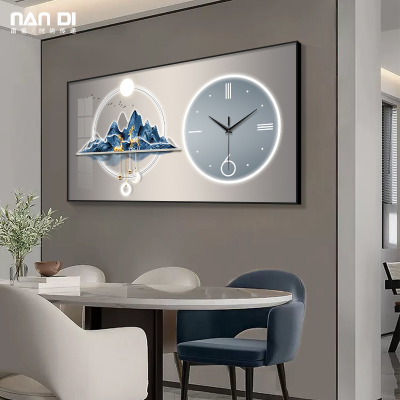 Light Extravagant Elk Deer Restaurant Timehanging Painting Dining Table Background Wall Decoration Painting Art Clock Hanging Clock Free From Punching 2023-Taobao