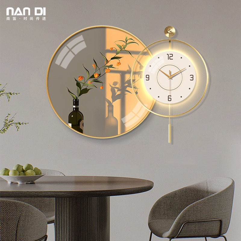 Nordic Wind Restaurant Decoration Painting Clock Hanging Clock Living Room Dining Table Background Wall Art Clock Light Shadow Flower Hanging Painting-Taobao