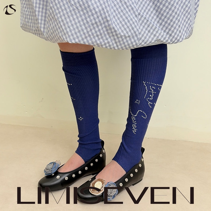 Limiseven Sparkling Diamond Logo Hot-Stamped Rhinestone Stacked Foot Socks Limiseven Sparkling Diamond Logo Hot-Stamped Rhinestone Stacked Foot Socks
