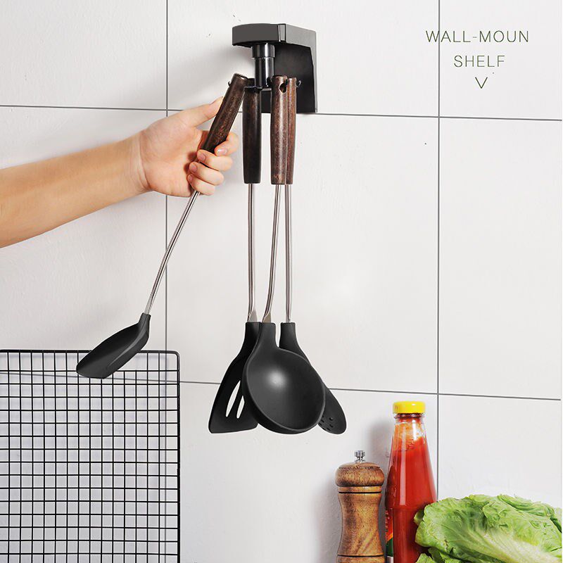 Kitchen storage shelf multi-functional shelf telescopic free punching rotating wall hook supplies storage finishing rack