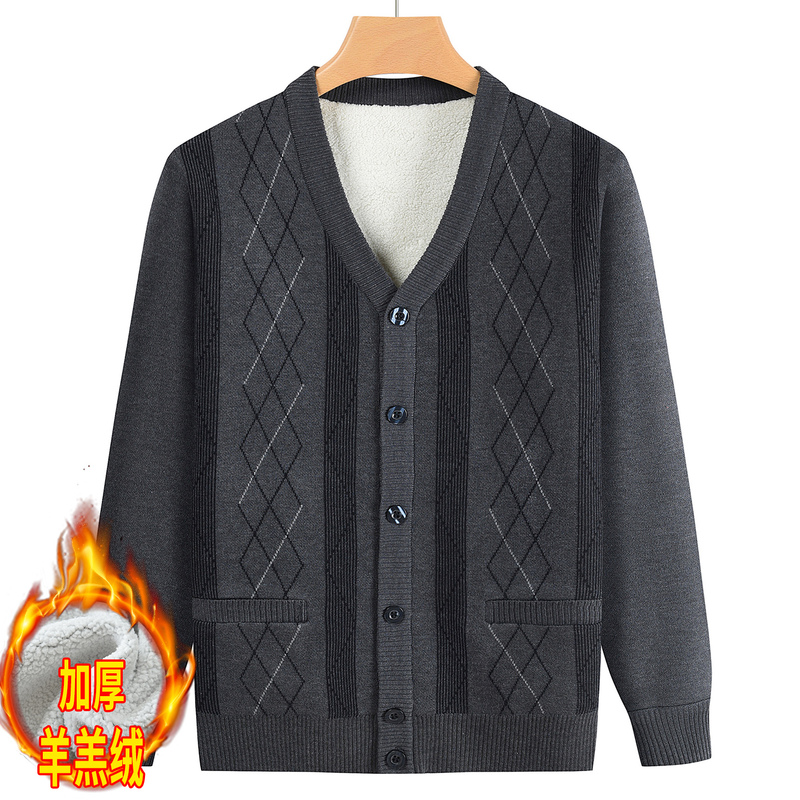 Winter Clothing for Middle-Aged and Elderly Men, Father's Fleece-Lined Warm Sweater, Dad's Thick V-Neck Knitwear, Grandpa's Coat Winter Clothing for Middle-Aged and Elderly Men, Father's Fleece-Lined Warm Sweater, Dad's Thick V-Neck Knitwear, Grandpa's Coat