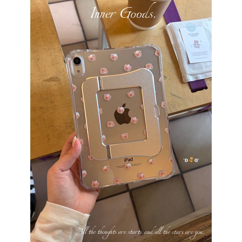 Liwu/《Little Bear Avatar》Support Shell Acrylic Single-Bottom Protective Case for iPad Mini 7, Suitable for Apple iPad Pro with Pen Slot, Air7 Tablet Protective Cover