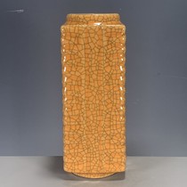 Antiques and miscellaneous antiques second-hand porcelain Songge kiln gold wire iron wire orange glaze square brown bottle vase ornaments collection