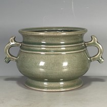Antiques miscellaneous antiques second-hand goods Song Ru porcelain ice cracked pieces binaural incense burner ornaments collectibles old objects