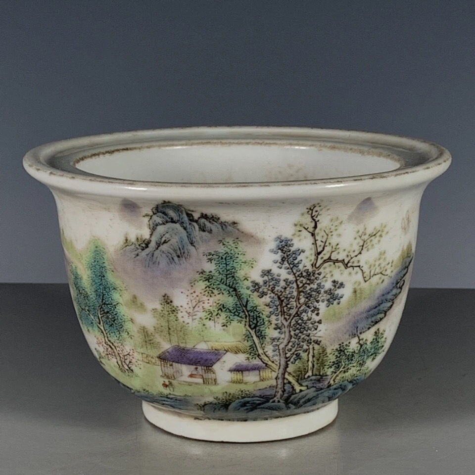 Ancient Play Old Goods China Jiangxi Porcelain Industry Company Pink Landscape Flower Pots Bag Old Bags Old Bags of the United States Old Objects-Taobao