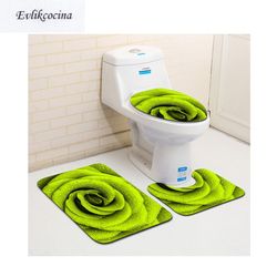 Free Shipping 3pcs Green Flower Banyo Bathroom Carpet Toile