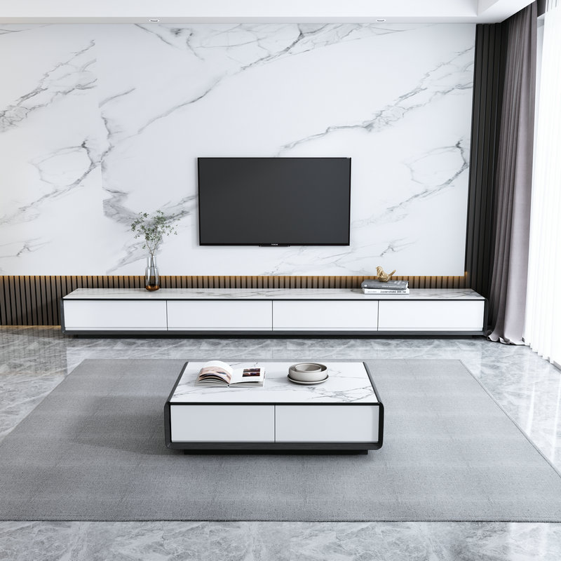 Slate TV cabinet coffee table combination modern minimalist living room floor cabinet light luxury marble TV cabinet custom 3 meters
