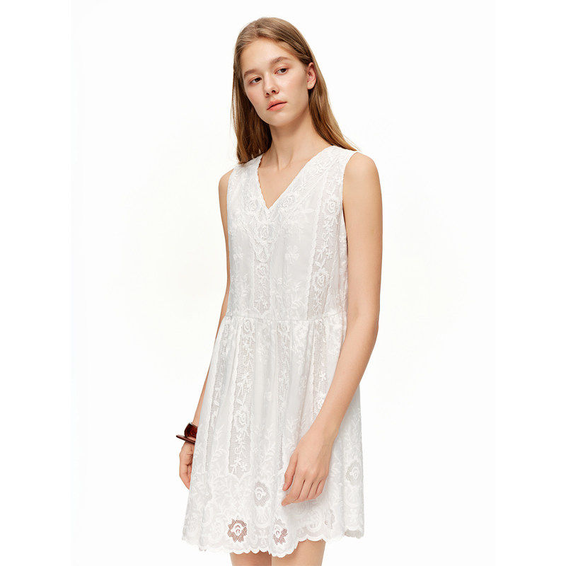 Dushu Women's Clothing [Mist Girl] Lace V-Neck Tank Dress Spring Slim ...