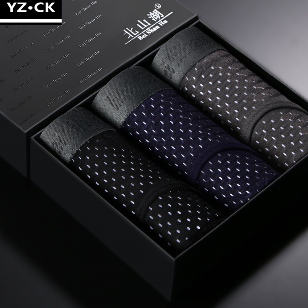 3 Summer Men's Ice Silk Sexy Briefs Mesh Triangle Breathable Underwear Masculine Super Slim Bamboo Fiber Big Size