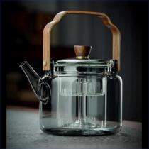 Douyins same teapot steaming and cooking integrated handle kettle high temperature resistant glass walnut handle thickened kettle electric ceramics