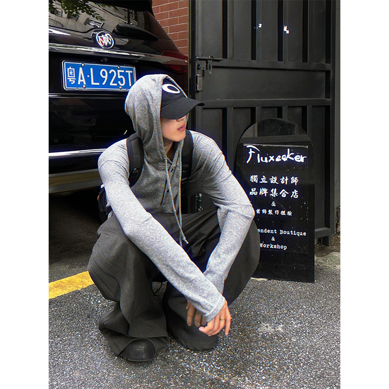Escape from Guangfu South American-Style Retro Early Autumn Lightweight Henry Collar Long-Sleeve Hooded T-Shirt for Men and Women, Trendy Loose-Fitting Base Shirt