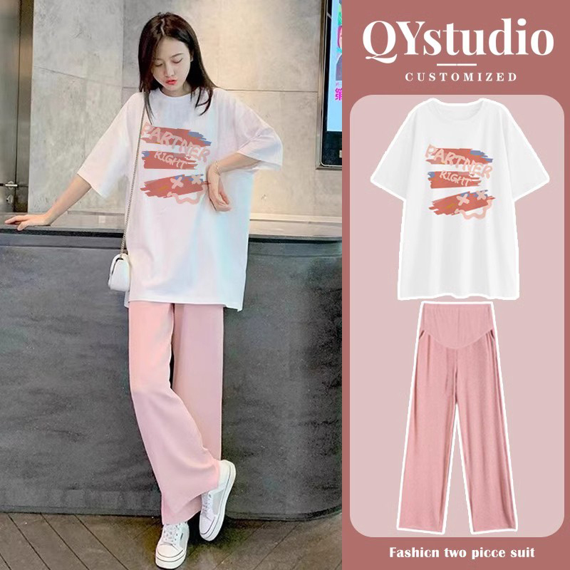 British Dhwa Maternity Summer Suit, New Fashionable Casual Short-Sleeved Plus-Size Maternity Clothing, Tops for Summer