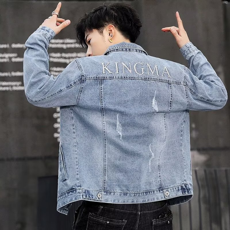 New Denim Jacket for Men, Casual Trendy Embroidered Men's Denim Jacket, Youth Korean Style Slim Fit Light-Colored Jacket
