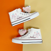 Back Force Children Shoes Lingna Belle joint girl High Help Canvas Shoes Elementary School Kids Cartoon Little White Shoes Cute Board Shoes