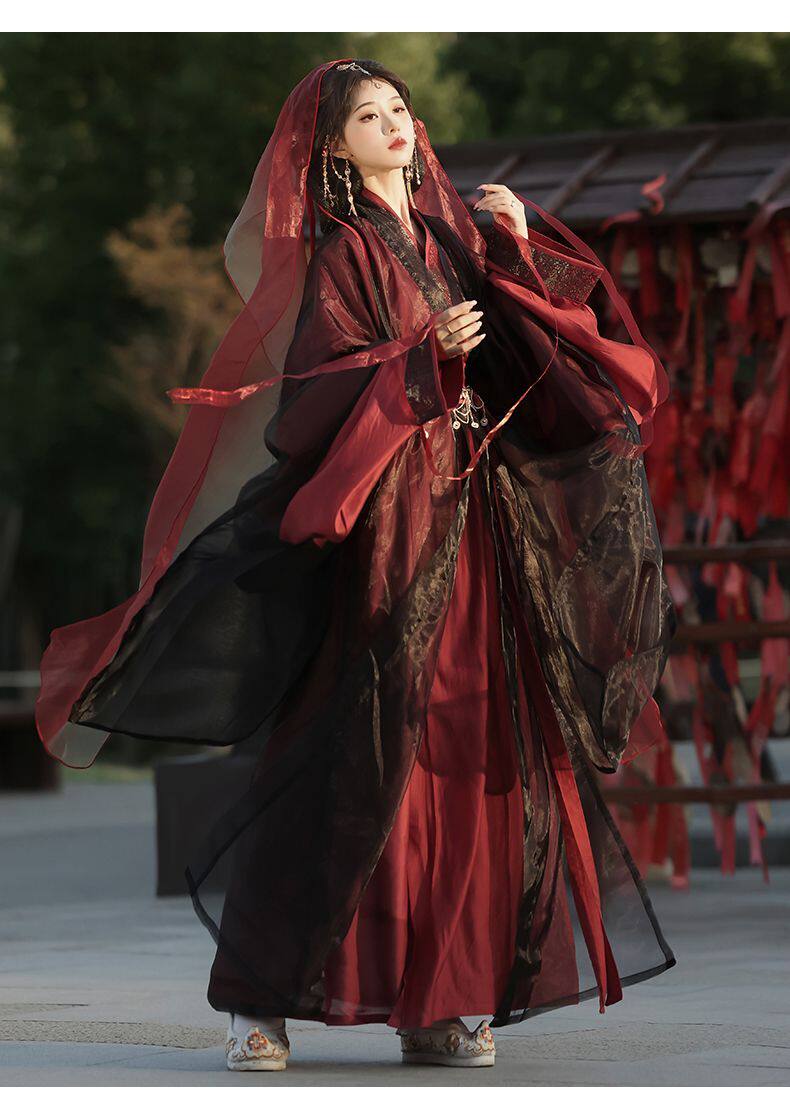 Китайцы одежда наборы 魏晋制汉服【虞姬叹】交领大袖衫直裾鎏金印花战国袍古风男女套装