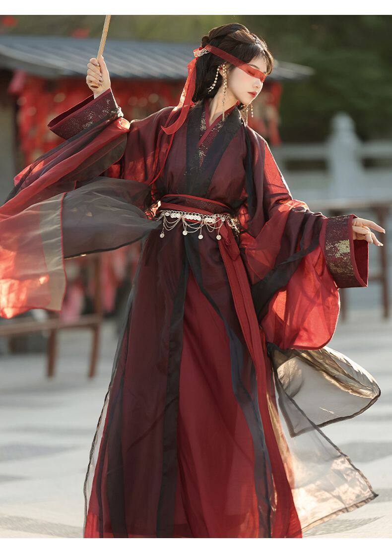 Китайцы одежда наборы 魏晋制汉服【虞姬叹】交领大袖衫直裾鎏金印花战国袍古风男女套装