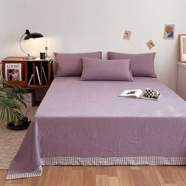 LACASA houndstooth jacquard thickened ຝ້າຍ spliced ​​​​ bed sheets single piece cotton students dormitory sheet machine washable