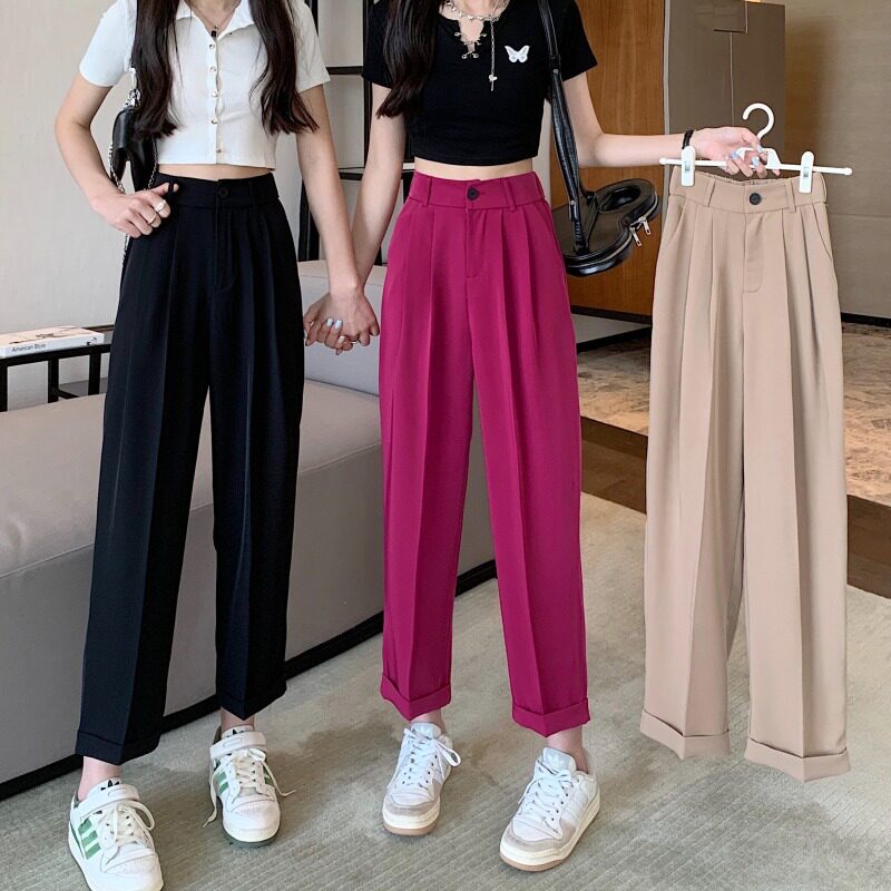 Fire Dragon Fruit Color Pants 2022 New Summer Straight Drum Pituality High Waist Rose Red West Dress Pants Little Sub Wide Leggings Pants