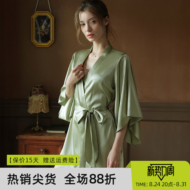 2025 New Avocado Green Silk Wedding Dressing Gown Bathrobe Mulberry Silk Pajamas Women's Silk Nightgown Loungewear 2025 New Avocado Green Silk Wedding Dressing Gown Bathrobe Mulberry Silk Pajamas Women's Silk Nightgown Loungewear