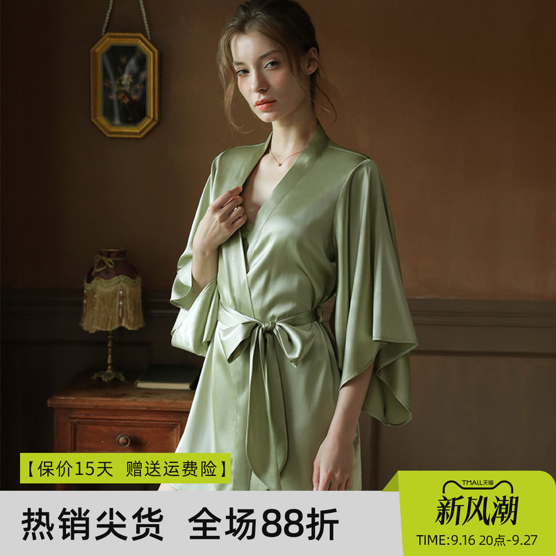 2025 New Avocado Green Silk Wedding Dressing Gown Bathrobe Mulberry Silk Pajamas Women's Silk Nightgown Loungewear 2025 New Avocado Green Silk Wedding Dressing Gown Bathrobe Mulberry Silk Pajamas Women's Silk Nightgown Loungewear