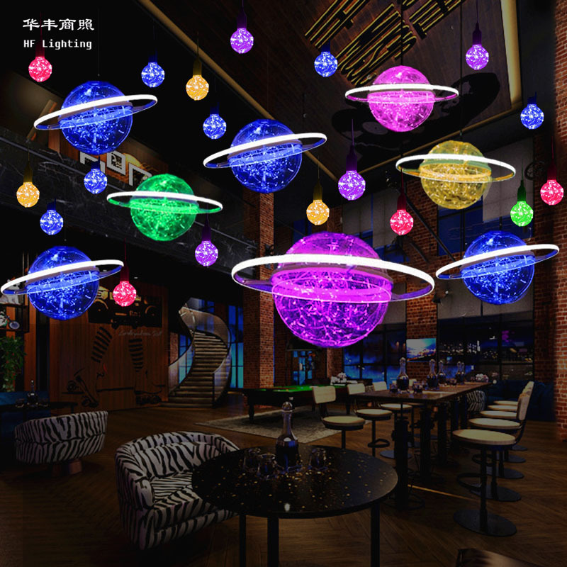 Starry Sky Globe Chandelier, Trendy Restaurant Creative Globe Light, Bar, Lounge, Barbecue Shop, Starry Atmosphere Decorative Light