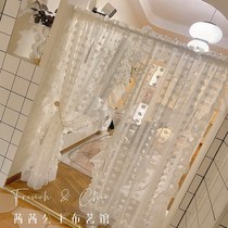High-end city hall ins white embroidered lace princess style ruffle gauze curtains living room balcony bay window curtains free