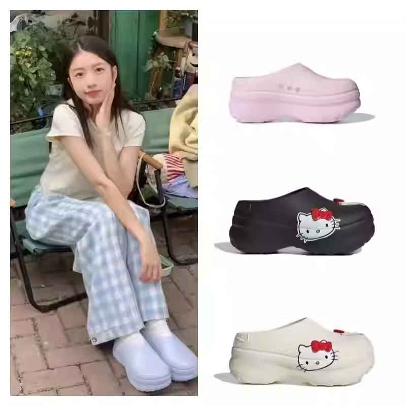 Hellokitty Chef Shoes Kt Cat Slippers Thick-Soled Toe-Cap Slippers Women's Non-Slip Small Height-Increasing Platform Shoes Hellokitty Chef Shoes Kt Cat Slippers Thick-Soled Toe-Cap Slippers Women's Non-Slip Small Height-Increasing Platform Shoes