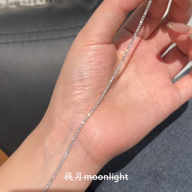 【Zhan Yue】S925 Sterling Silver Full Diamond Zircon Bracelet, Simple and Cool Style, Stackable, Versatile and Elegant Jewelry