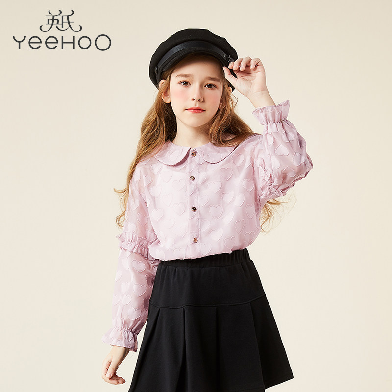 Yingzi girl shirt 2022 Spring autumn new children small turned collar Long sleeve foreign shirt CUHK Fashion Spring Clothing