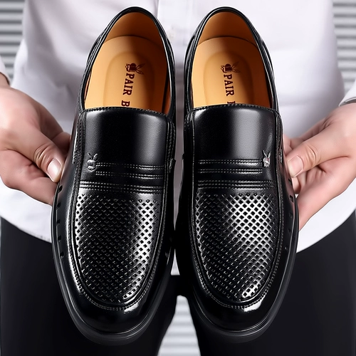 Мужские туфли, тапочки в стиле Crocs, повседневные босоножки, летние дышащая обувь, из натуральной кожи, для среднего возраста