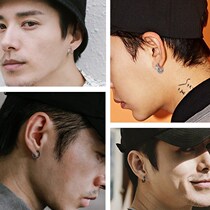 Earrings mens advanced sense of silver earrings trend womens Korean version of niche circle thin black retro single