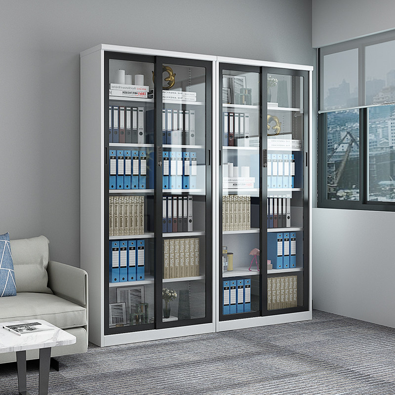 Office Glass Push-and-door Cabinet Information Cabinet With Lock Bookcase Display Sheet Iron Cabinet Archives Financial Locker-Taobao