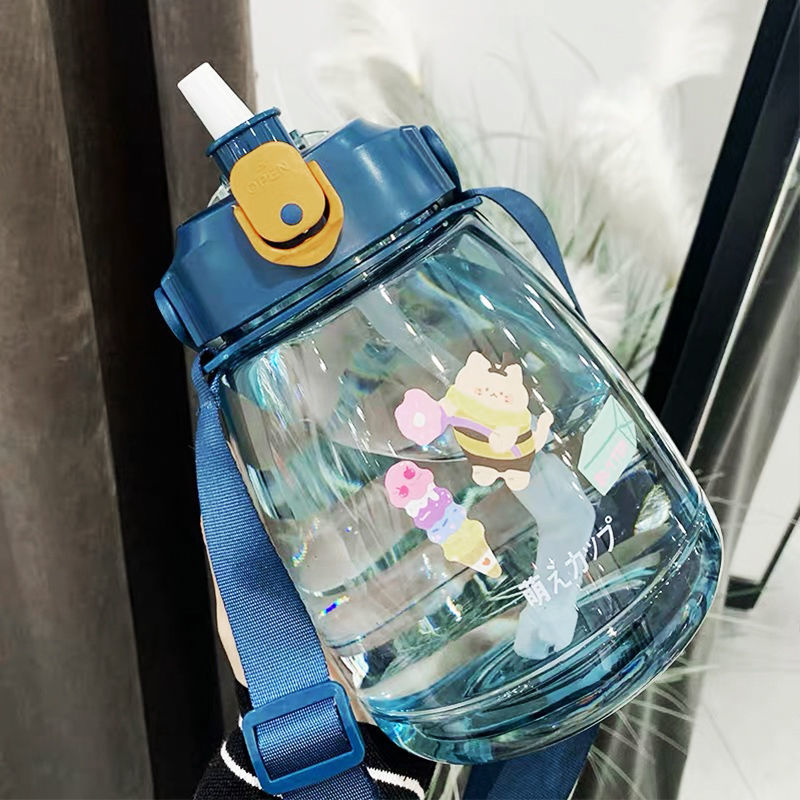 Squat Bucket Water Glass New Tide Water Cup Female Oversize With Straw Kettle Brief portable children male and female students