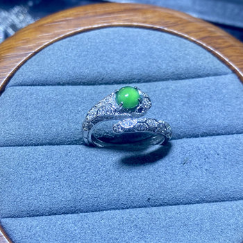 Natural a-grade jade ring for women, ice-green egg-faced ring, s925 silver inlaid, fashionable and versatile