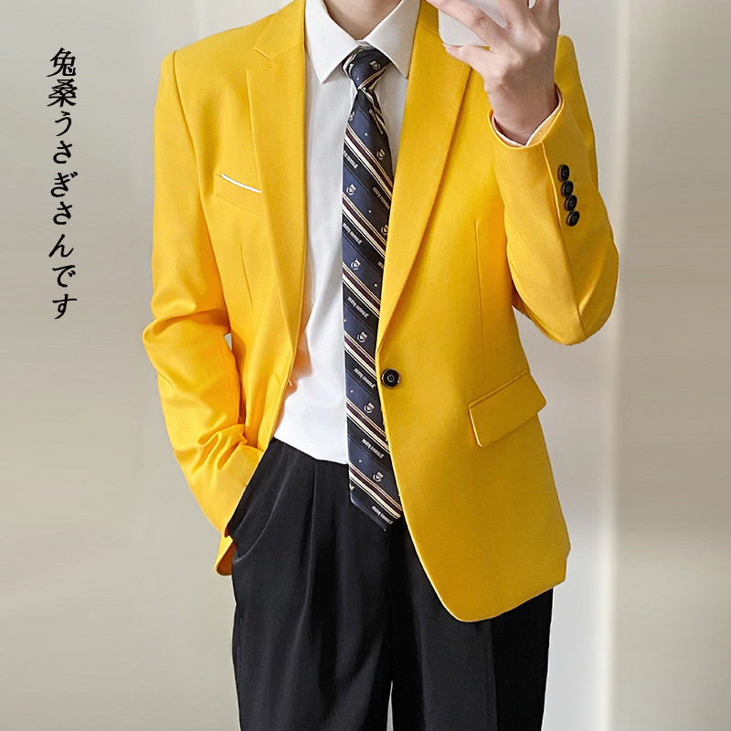 Dk Uniform Men's Solid Color Yellow Blazer Versatile High-End Fashion Korean Style Student Youth Casual Suit