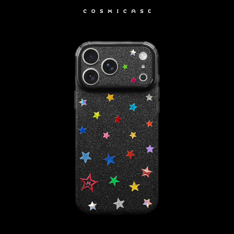 Holographic Stars Textured Black iPhone Case