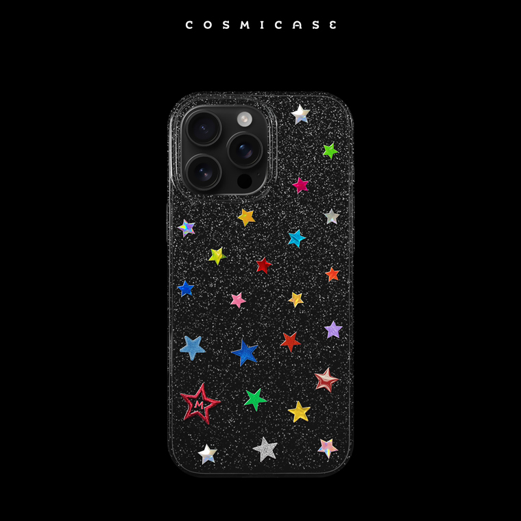 Holographic Stars Textured Black iPhone Case