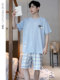 GIOIO ຜູ້ຊາຍ pajamas summer ຝ້າຍບໍລິສຸດເຄື່ອງນຸ່ງຫົ່ມເຮືອນບາງໆເຫມາະສົມກັບ summer ໃຫມ່ໄວລຸ້ນຜູ້ຊາຍສັ້ນແຂນສັ້ນ