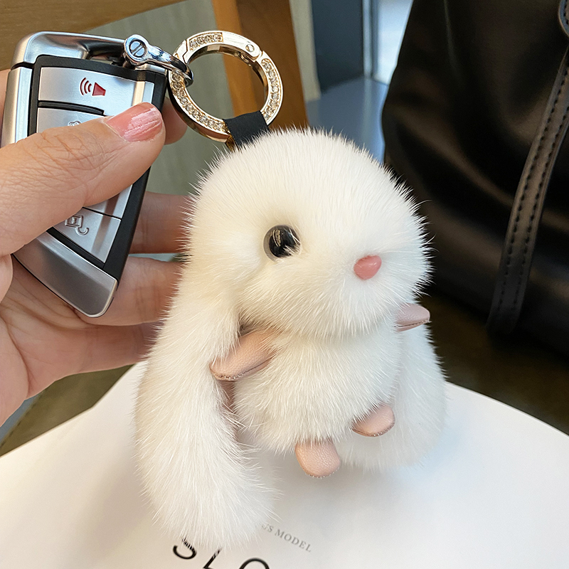 Mink Fur Rabbit Bag Pendant, High-End Plush, Cute and Exquisite Doll Gift for Women, Car Keychain Decoration
