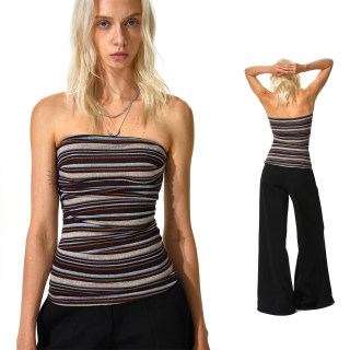 Kvkv gray red multi-color irregular stretch striped tube top american hot girl design wears sleeveless top inside and outside
