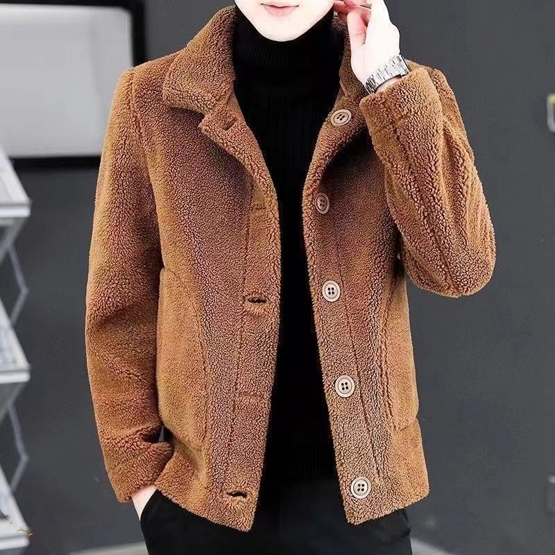 Men's Lamb Wool Jacket, Thickened and Warm, Particle Fleece, Autumn and Winter Men's Clothing, Shearling Short Double-Sided Cashmere Coat for Men