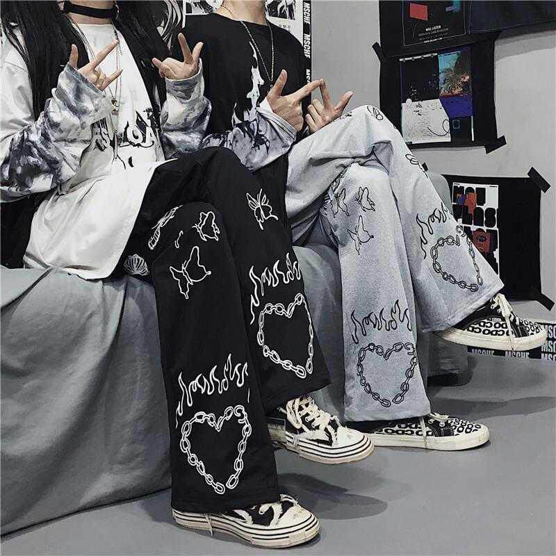 Spring and Autumn Dark Pants Couples Korean Loose Straight Pants Retro Japanese Comics Wide Leg Pants Casual Sports Pants