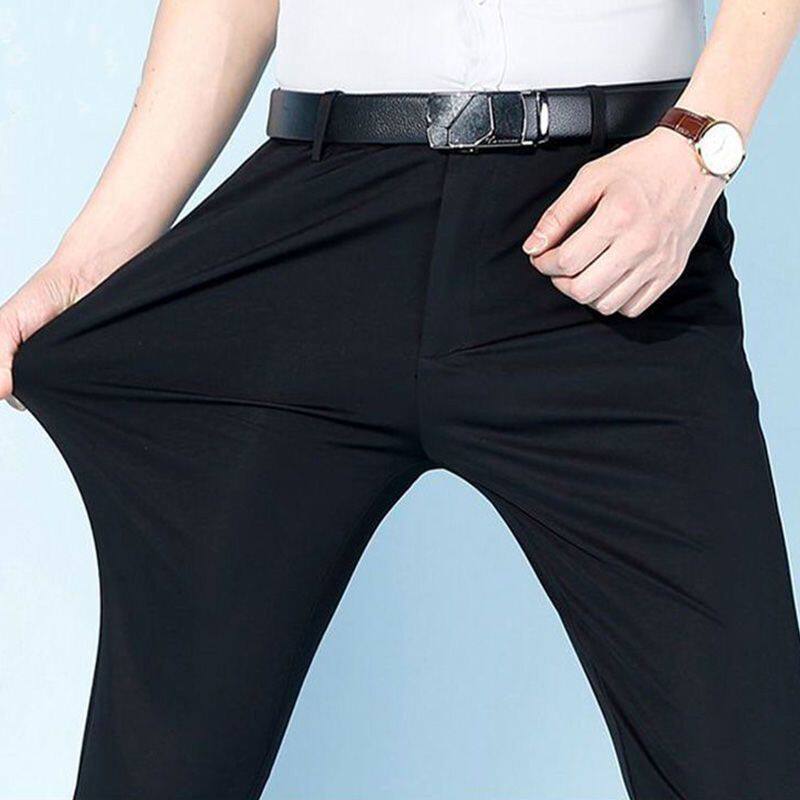 Men's slim-fit, stretch dress pants, korean style suit pants, lightweight  ice silk straight-leg casual