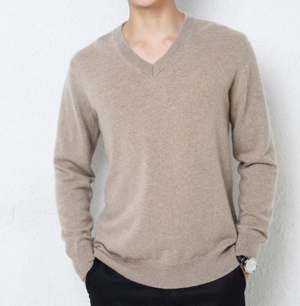 Men's Round V-Neck Korean Style Trendy Autumn and Winter Loose Solid Color Knitted Base Cashmere Sweater Plus Size Fashionable Sweater
