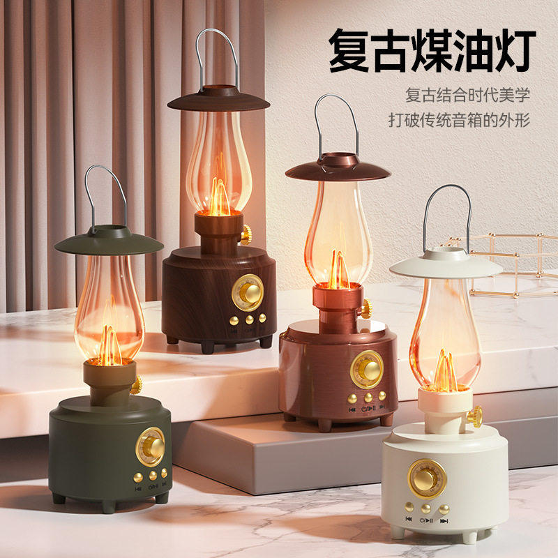 Bluetooth Speaker New Retro Kerosene Lamp Fm Radio USB Card Night Light Audio Outdoor Portable