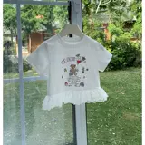 Летняя футболка с коротким рукавом для девочек, кружевная мультяшная детская летняя одежда, в западном стиле, детская одежда