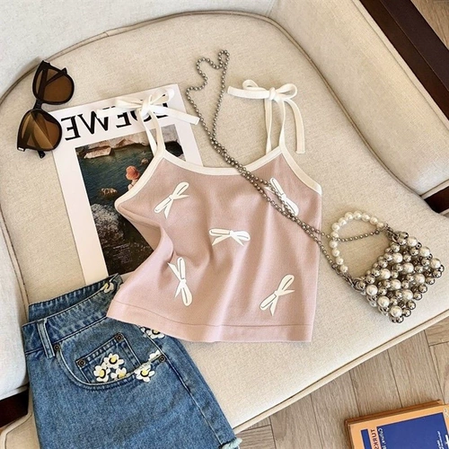 Летний топ с чашечками с бантиком для девочек, летняя одежда без рукавов, детская футболка, популярно в интернете, детская одежда