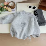 Зимний трикотажный детский свитер с бантиком для девочек, увеличенная толщина, детская одежда