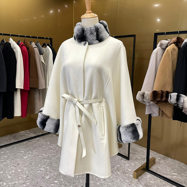 LPSalzburg cape cashmere coat for women 100% cashmere double-sided woolen coat for women with pure rabbit fleece