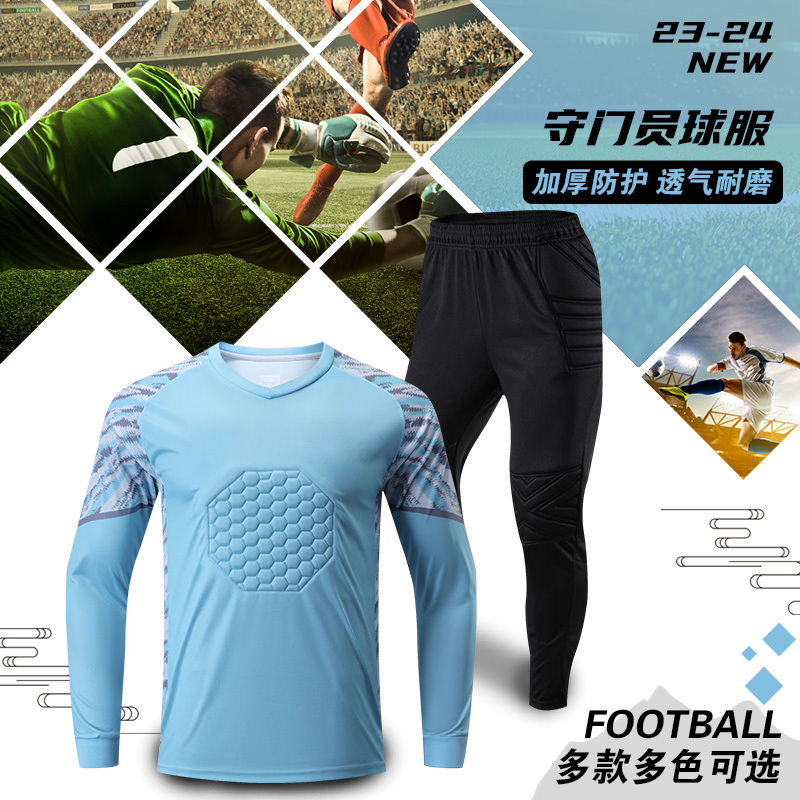 Children and Adults Goalkeeper Thickened Sponge Protective Goalkeeper Uniform Football Training Suit Set Long-Sleeved Shorts Football Uniform